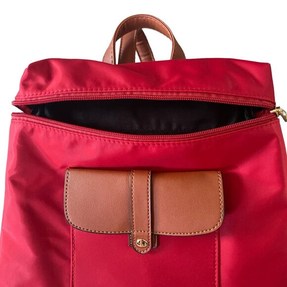 Hanna Grace red backpack bag with compartments top handle and bottom studs - Picture 3 of 10